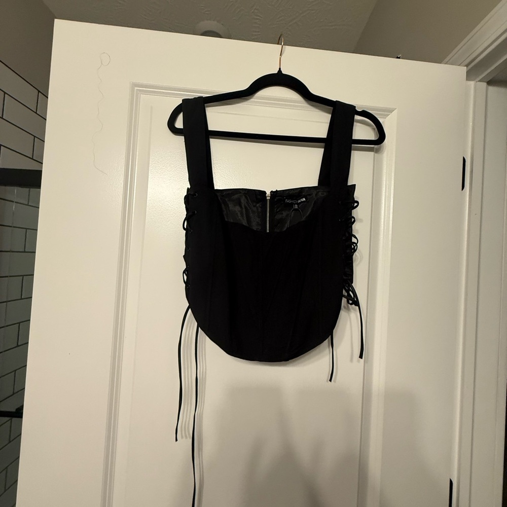 Black Lace-Up Corset Top